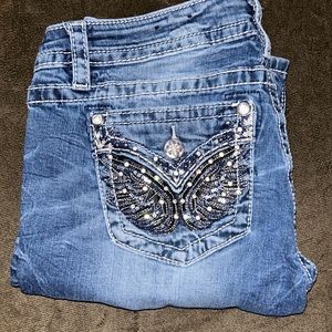 Miss Me standard boot cut size 30 inseam 31.5 denim bedazzled angel wings.
